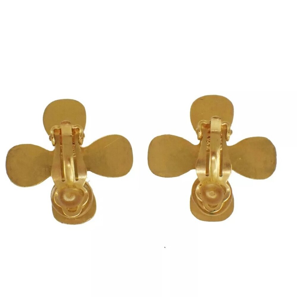 CHANEL CC Logo Rhinestone Earrings 01C Clip-On Gold Vintage Accessory 86FA446 - Picture 16 of 16